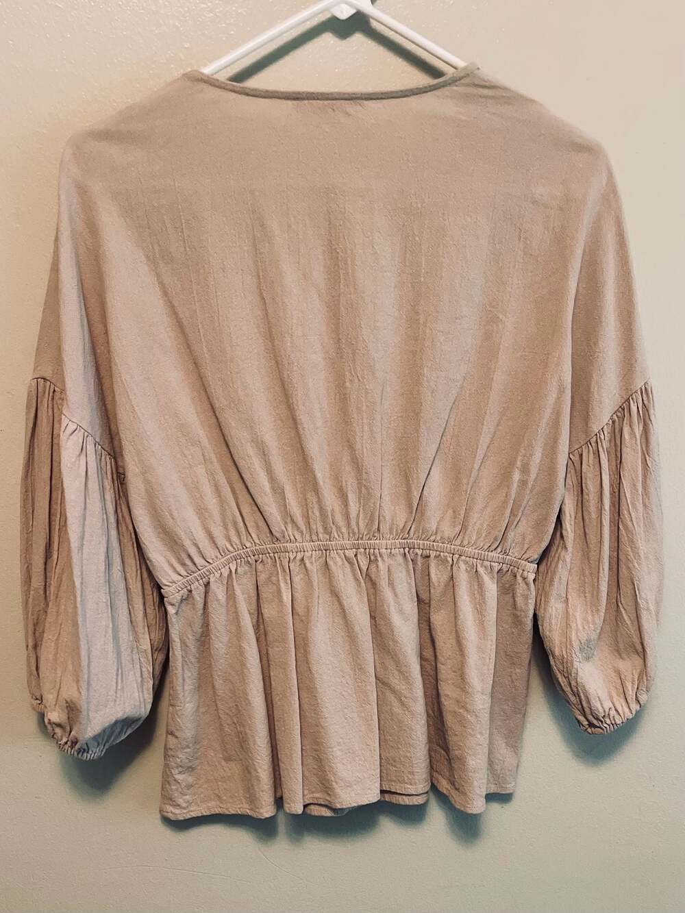 Baby Doll Tie Front Balloon Sleeve Boho Peasant top 100% Cotton, M - Picture 4 of 6